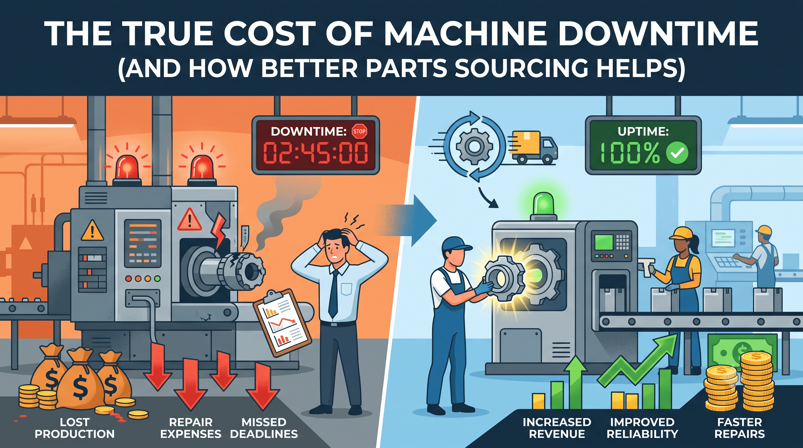 The True Cost of Machine Downtime (And How Better Parts Sourcing Helps)